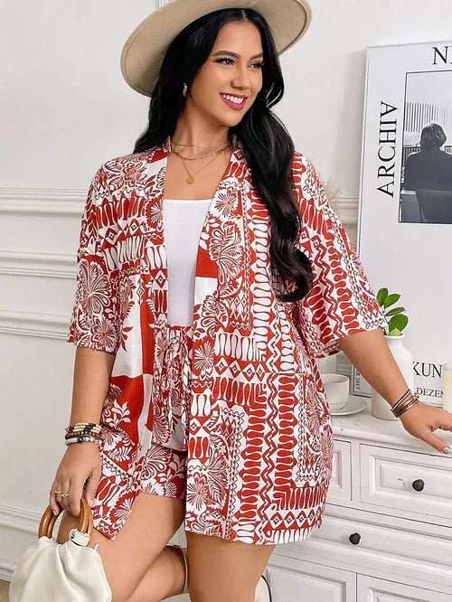 Conjunto de Quimono e Shorts Plus Size - Louise lojasoeconomia Vermelho G 